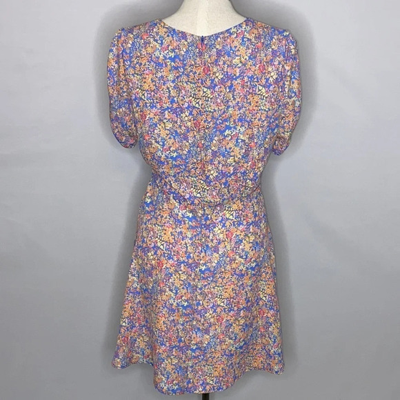 Chelsea & Violet Floral Faux Wrap Dress Ruched Short Sleeves - Size Large - Picture 4 of 7